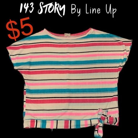 $5 add on item, 143 story by line up pink teal tan striped side tie top - Picture 1 of 11